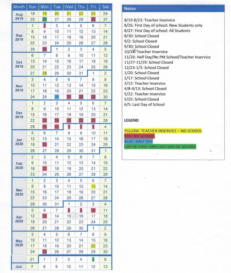 Whiteland Montessori School Calendar Preschool and Kindergarten Days